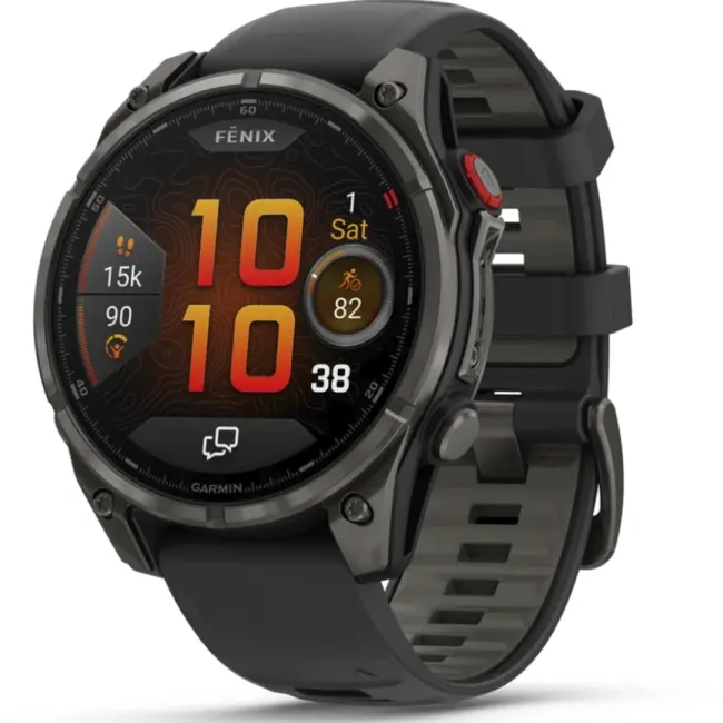 GARMIN  FENIX 8 PRO – 47 mm, AMOLED, Sapphire, Carbon Gray DLC Titanium with Black/Pebble Gray Silicone Band 010-03198-01 от прозводителя Garmin