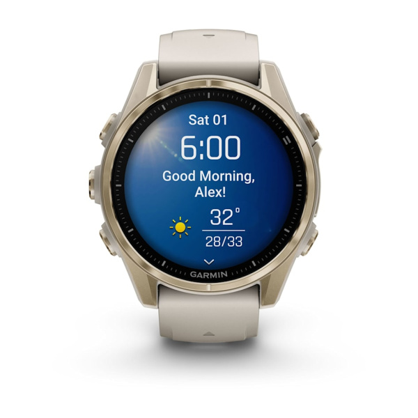 GARMIN FENIX 8 - 43 MM, AMOLED, SAPPHIRE SOFT GOLD WITH FOG GRAY/DARK SANDSTONE SILICONE BAND 010-02903-18 010-02903-18 от прозводителя Garmin