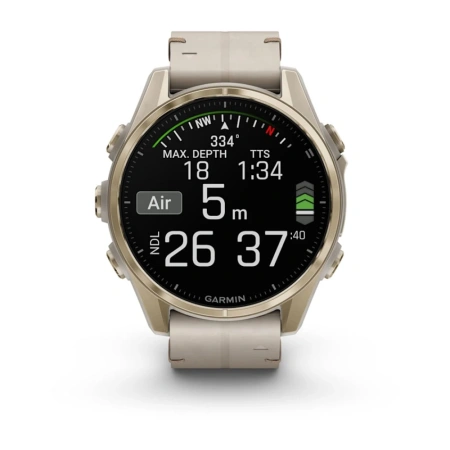 Garmin Fenix 8 - 43 мм AMOLED | Sapphire | Soft Gold with Limestone Leather Band