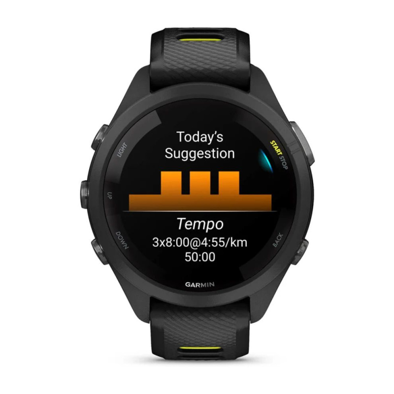 Garmin Forerunner 265s - 42 мм | Black Bezel and Case with Black/Amp Yellow Silicone Band