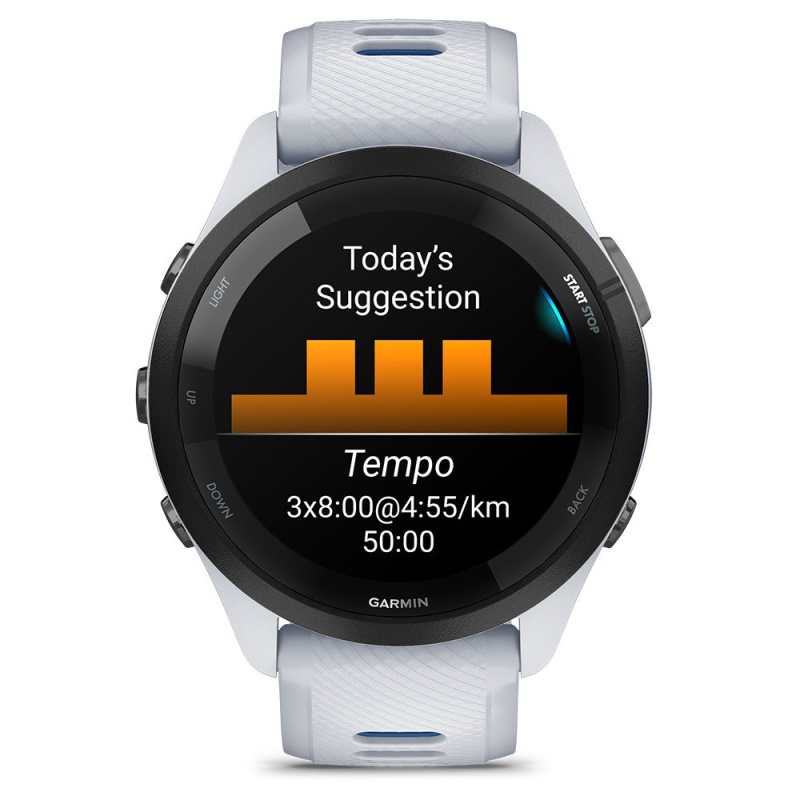 Garmin Forerunner 265 - 46 мм | Black Bezel with Whitestone Case and Whitestone/Tidal Blue Silicone Band