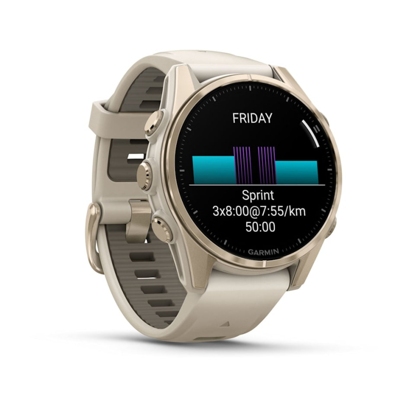 Garmin Fenix 8 - 43 мм AMOLED | Sapphire | Soft Gold with Fog grey/dark sandstone silicone band