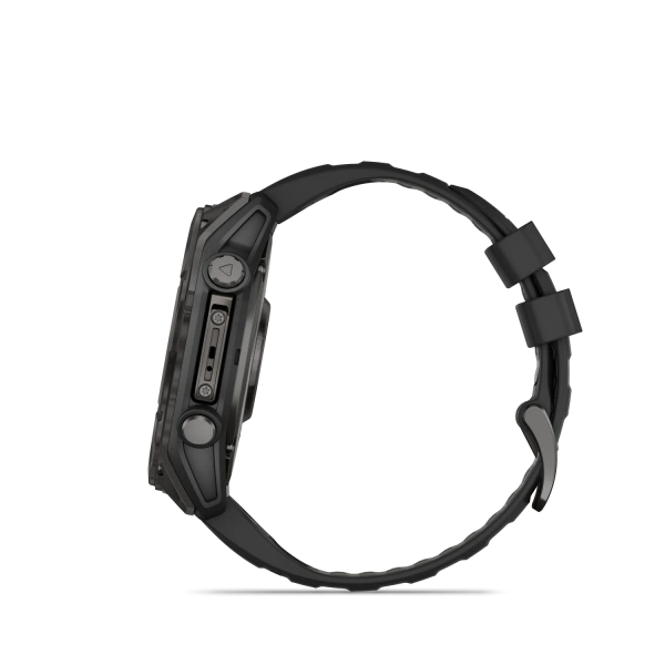 Garmin Fenix ​​8 — AMOLED, 51 мм — сапфировый карбоновый серый DLC, титановый, с силиконовым ремешком черно/серого цвета 010-02905-21 от прозводителя Garmin