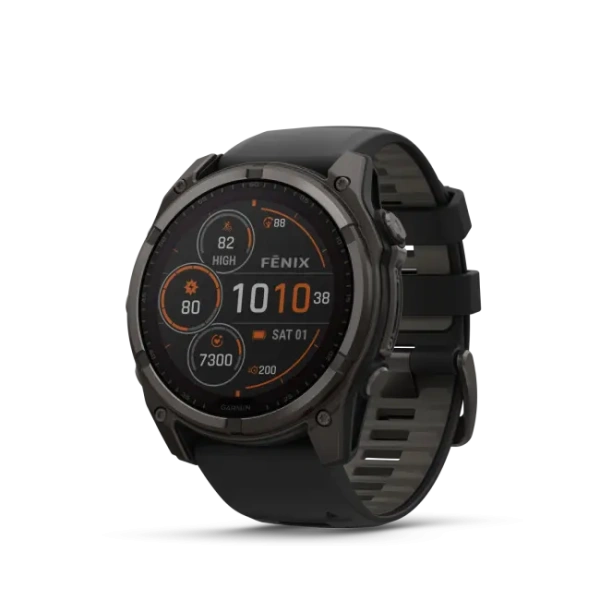 Garmin Fenix ​​8 — 51 мм — титановый корпус Solar Sapphire Carbon Grey DLC с силиконовым ремешком черного/серого цвета 010-02907-11 от прозводителя Garmin