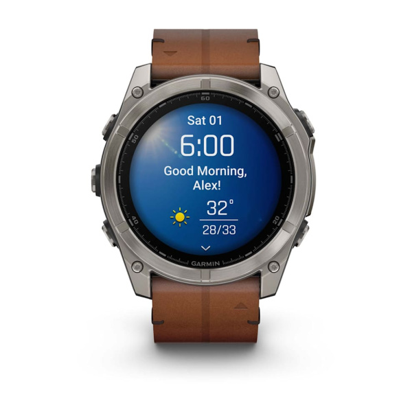 Garmin fenix 8 - 51 мм, AMOLED Sapphire, Titanium, каштановый кожаный ремешок 010-02905-40 от прозводителя Garmin