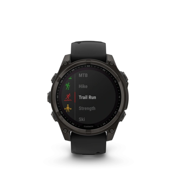 Garmin Fenix ​​8 – 47 мм – титановый корпус Solar Sapphire Carbon Grey DLC с ремешком черно/серого цвета 010-02906-11 от прозводителя Garmin